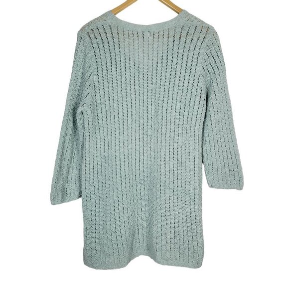 J. Jill Women's Textured Blue 3/4 Sleeve Open-Stitch V Neck Sweater Sz L Petite - Picture 6 of 14